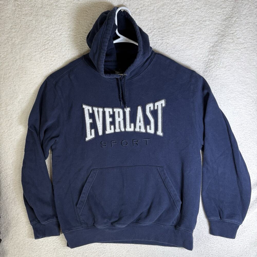 Vintage Everlast Hoodie Sweatshirt Mens Large Navy Blue Spell Out Logo Boxing